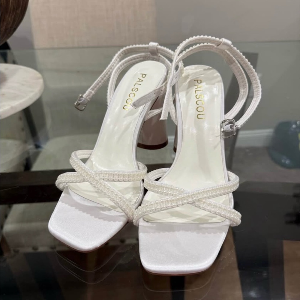 White Strappy Pearl Women's Heels